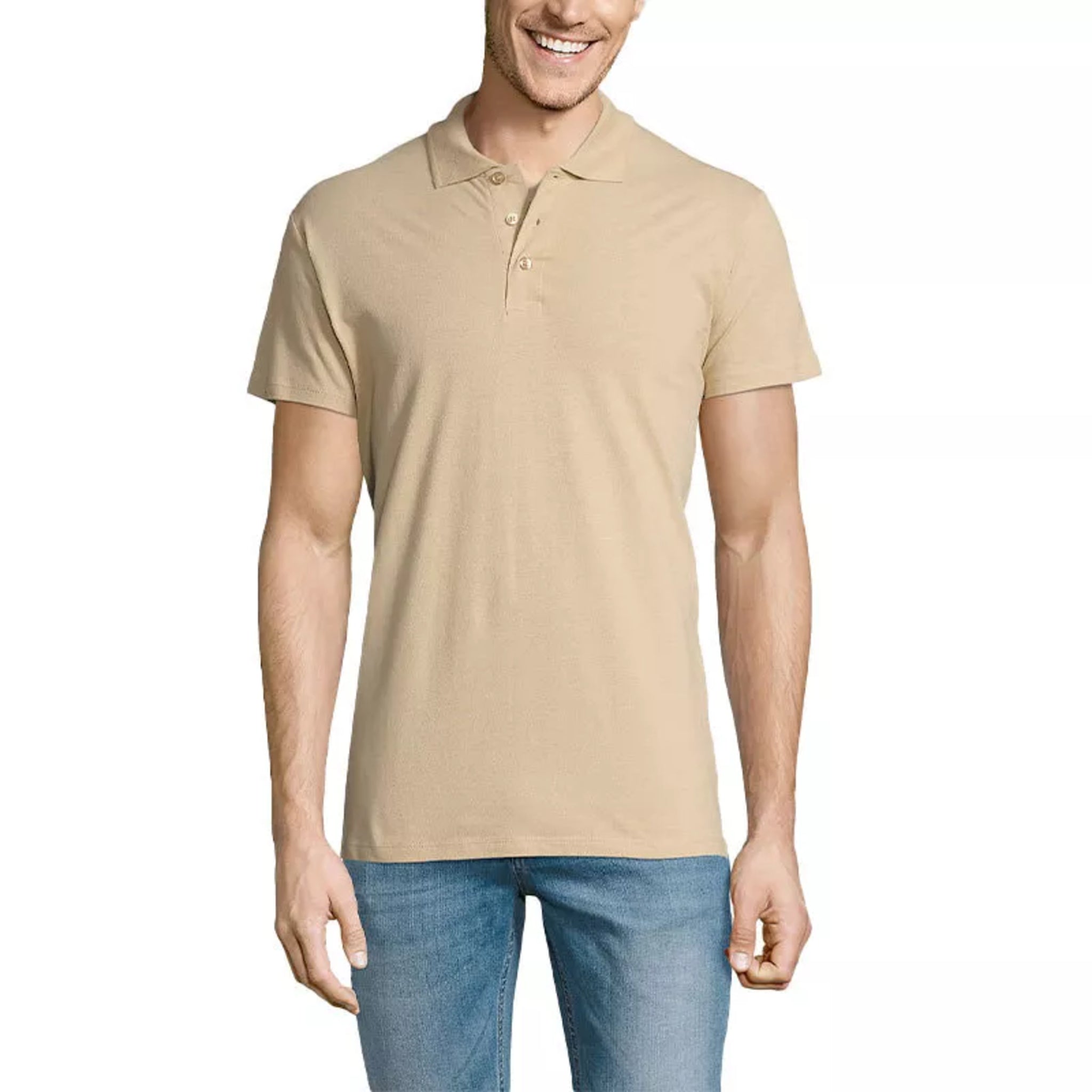 Men's light khaki short-sleeve men's polo shirt with classic collar